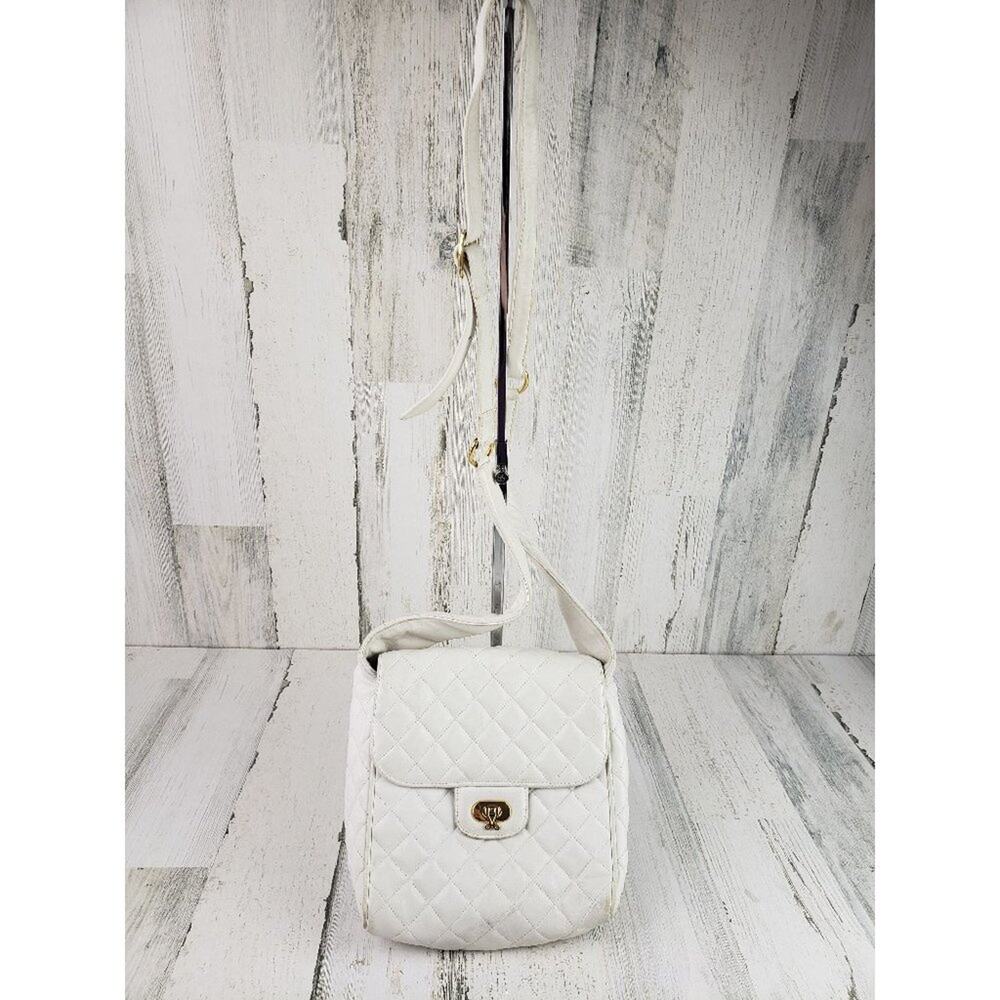 Jay Herbert NY White Faux Leather Quilted Shoulder Bag Women's Purse